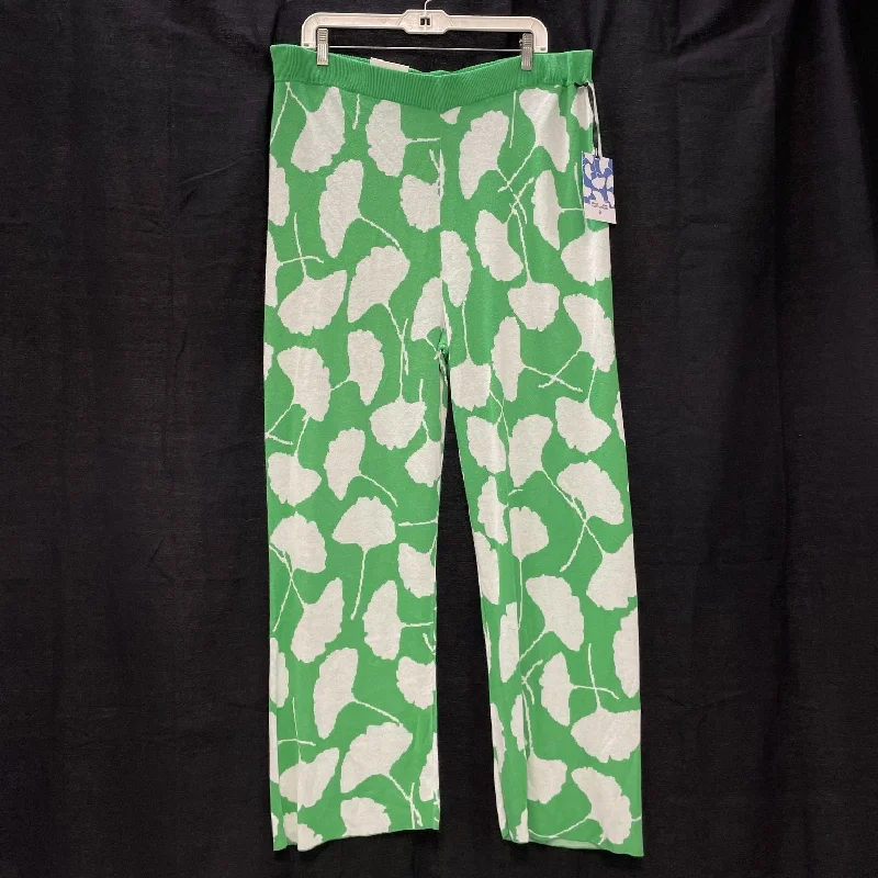 NWT Wmns DIANE VON FURSTENBERG Target Green Leaf Print Knit Wide Leg Pants Sz 2X Trendy Tapered Pants