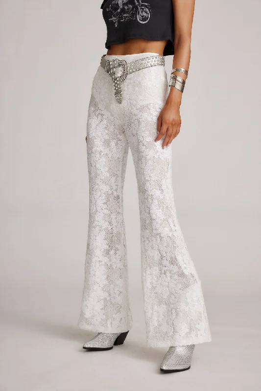 Maddox White Sequin Lace Pants Elegant Silk Pants