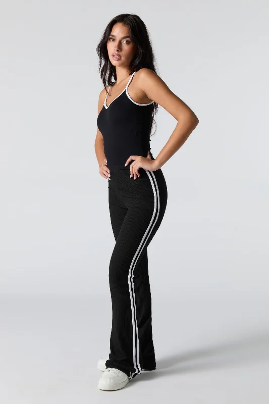 Soft Ribbed Side Striped Flare Pant Formal Stretch Pants