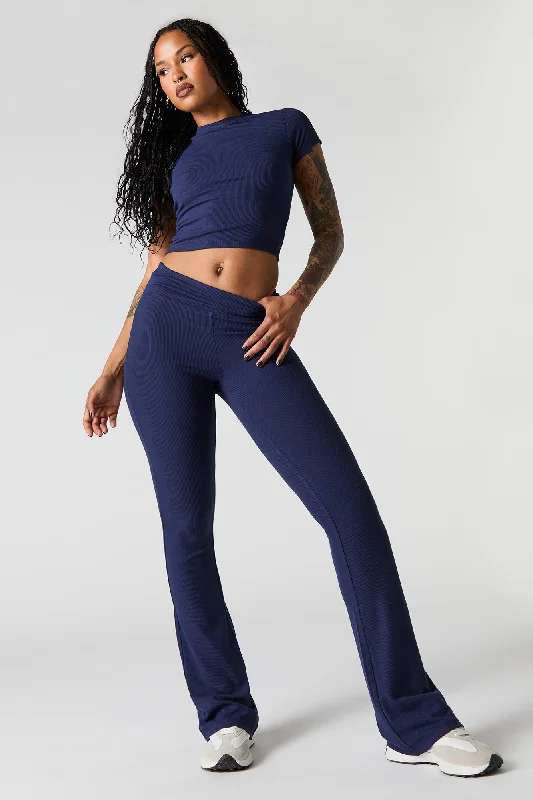 Active Soft Ribbed Flare Pant Comfortable Denim Trousers