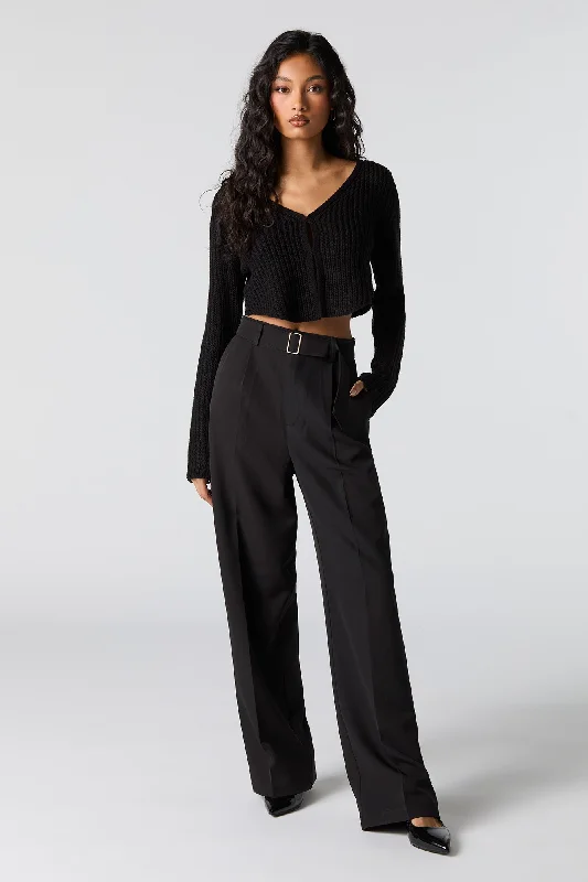 Belted Wide Leg Dress Pant Classic Bootcut Trousers