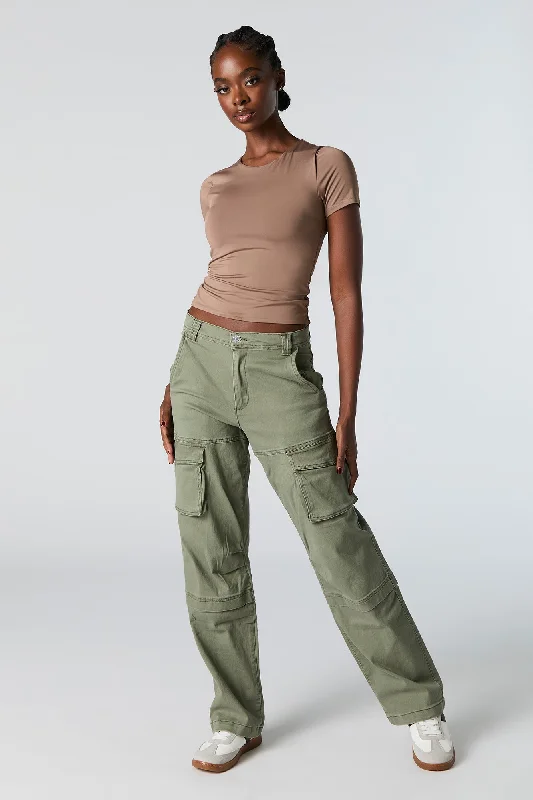 Exposed Seam Straight Leg Cargo Pant High-Waist Jogger Pants