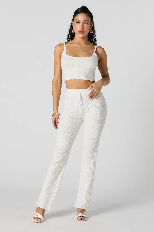 Ribbed Knit Drawstring Pant Casual Track Pants