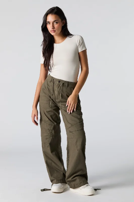 Drawstring Hem Baggy Cargo Pant Trendy High-Waist Trousers