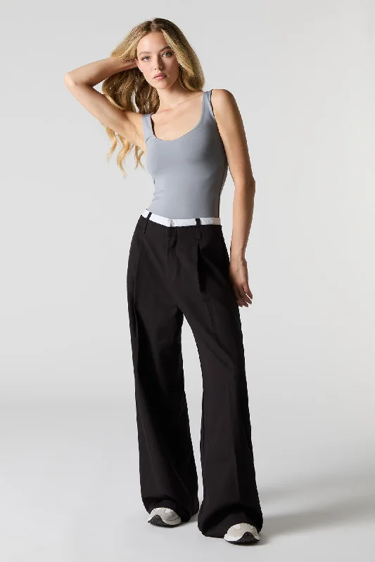 Layered Waist Baggy Dress Pant High-Waist Jeans