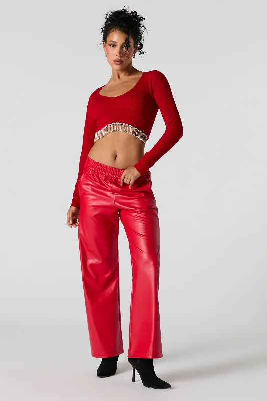 Faux Leather Wide Leg Pant Chic Slim Fit Pants