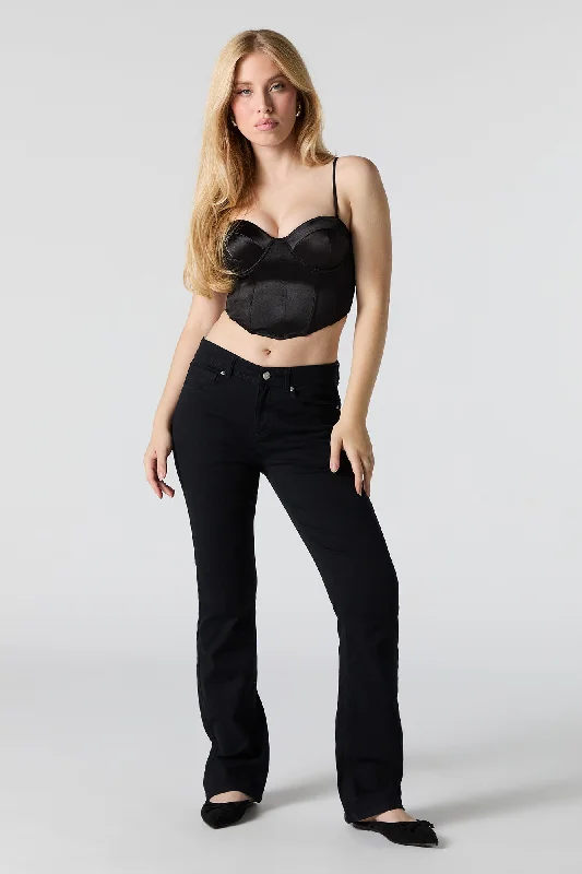 Butterfly Embroidered Pocket Flare Pant Chic Capri Pants