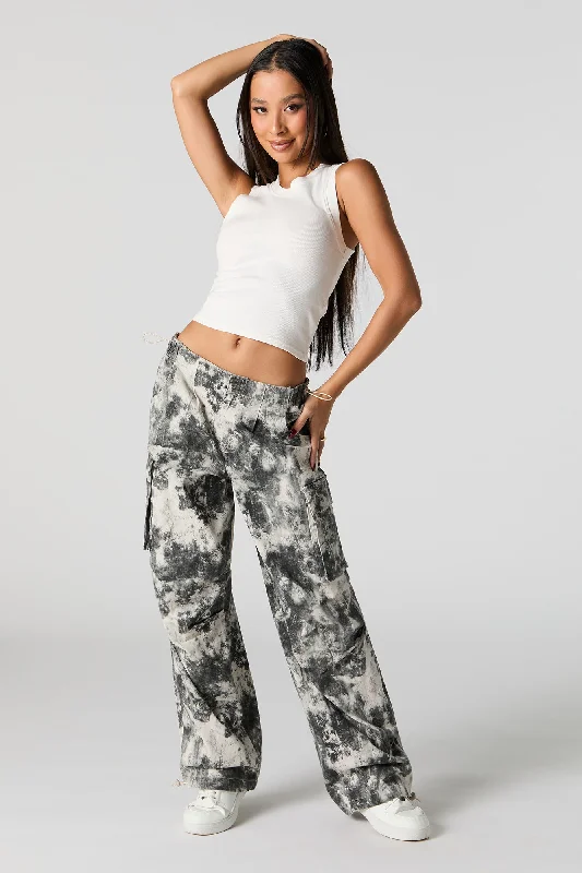 Printed Straight Leg Cargo Pant Cozy Knit Pants