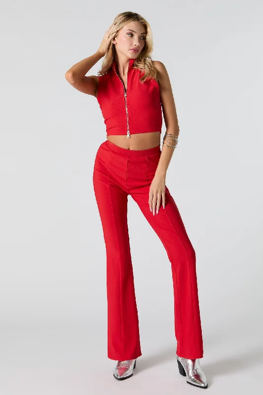 Ribbed Pintuck Flare Pant Chic Black Leggings