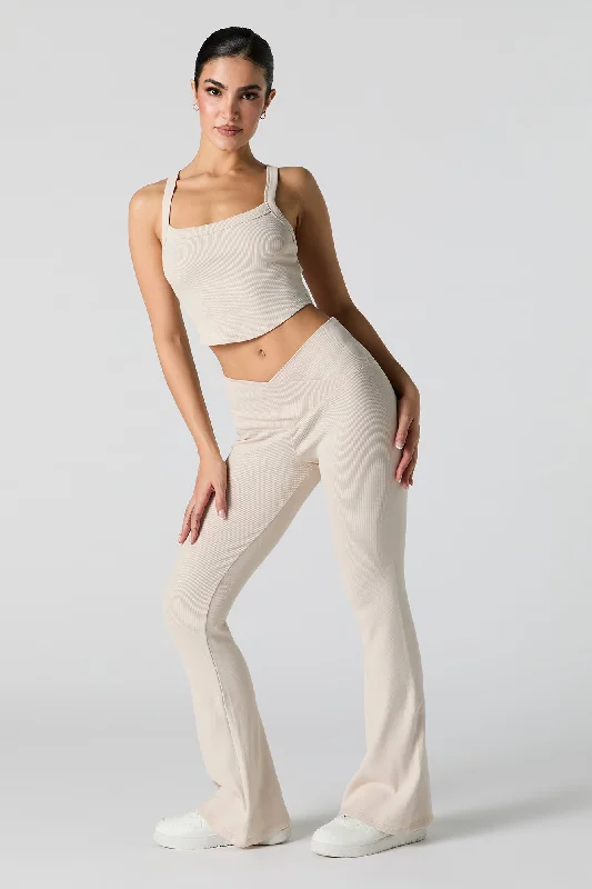Active Ribbed V Waist Flare Pant Soft Cotton Pants