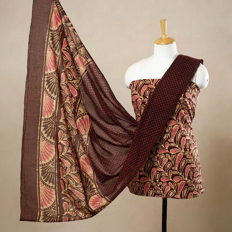 Brown - 3pc Cotton Kutch Batik Print Dress Material 163