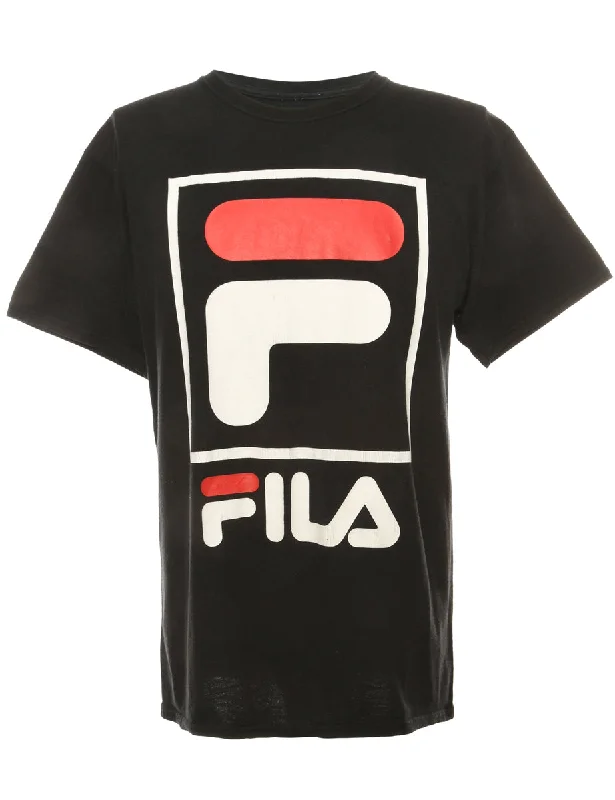 Black Fila Printed T-shirt - M Knit Fabric Woven Fabric Fleece Fabric