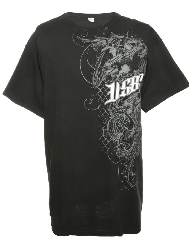 Black Gildan Printed T-shirt - L Fleece Nylon Spandex