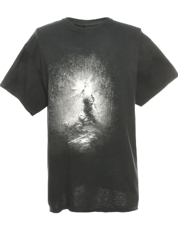 Black Printed T-shirt - M Houndstooth Herringbone Solid