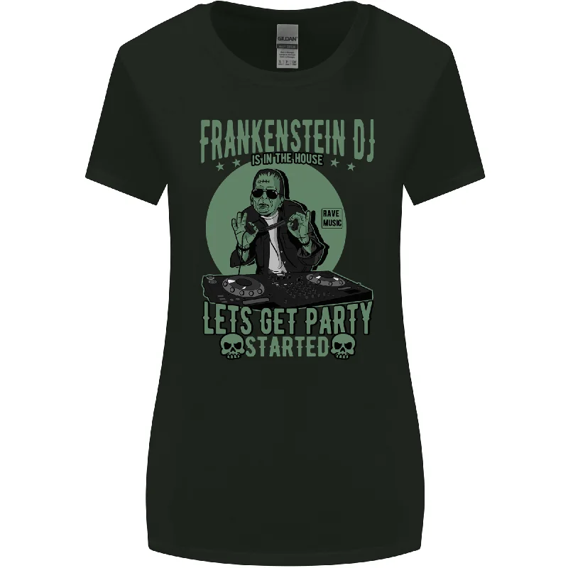 DJ Frankenstein Funny Music Vinyl Halloween Womens Wider Cut T-Shirt Zippered Front Buttoned Front Snap Front DJ Frankenstein Funny Music Vinyl Halloween Womens Wider Cut T-Shirt Zippered Front Buttoned Front Snap Front