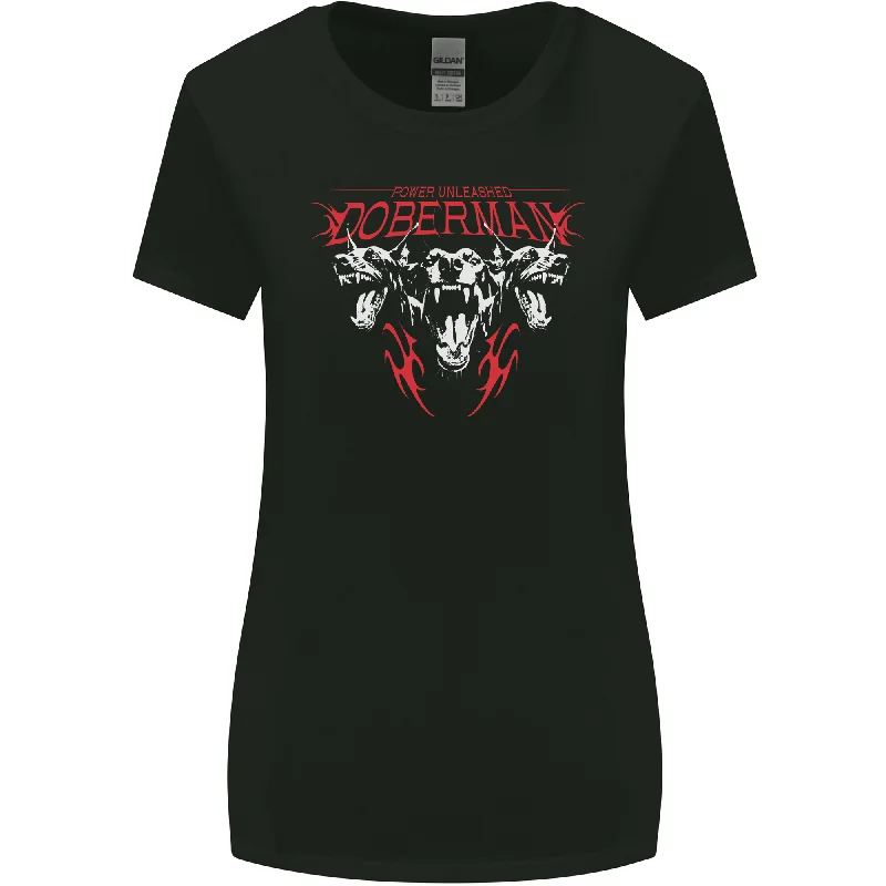 Doberman Power Unleashed Dog Womens Wider Cut T-Shirt Mesh Canvas Denim