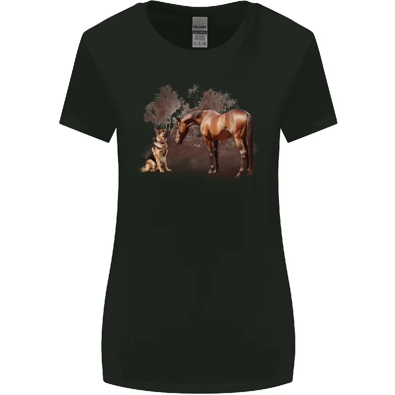 Dog and Horse German Shepherd Alsatian Womens Wider Cut T-Shirt Chenille Blend Fleece Blend Nylon Blend Dog and Horse German Shepherd Alsatian Womens Wider Cut T-Shirt Chenille Blend Fleece Blend Nylon Blend