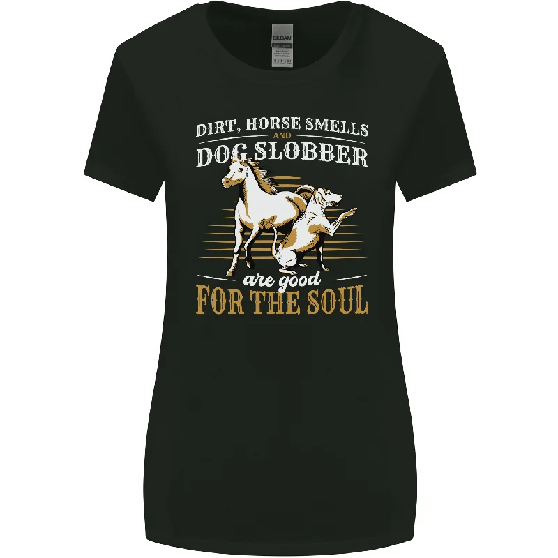 Dog & Horse Funny Quote Womens Wider Cut T-Shirt Beaded Sequined Faux Fur