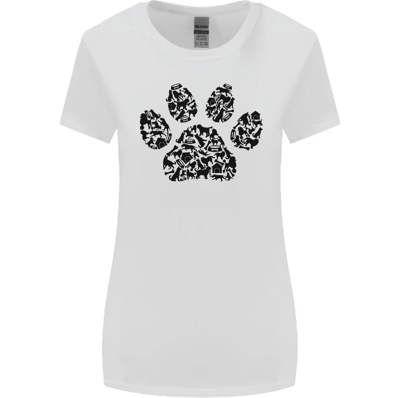 Dog Paw Print Word Art Womens Wider Cut T-Shirt Hooded Caped Shawl Collar
