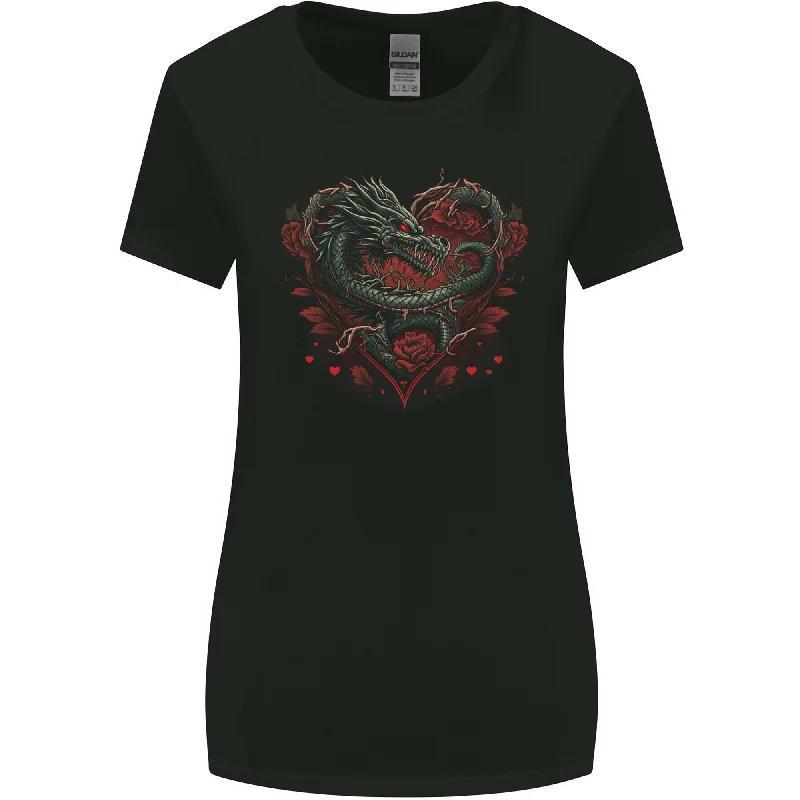 Dragon Heart Fantasy Roses of Passion Womens Wider Cut T-Shirt Zippered Buttoned Snapped