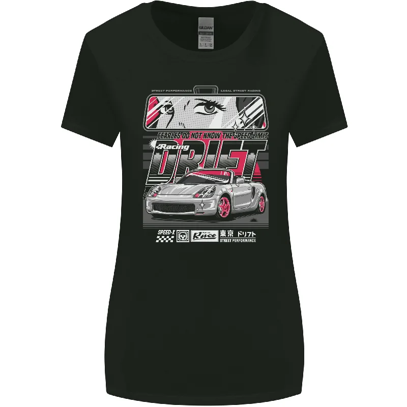 Drift Racing Fearless Don't Know the Speed Limit Womens Wider Cut T-Shirt Mesh Canvas Denim