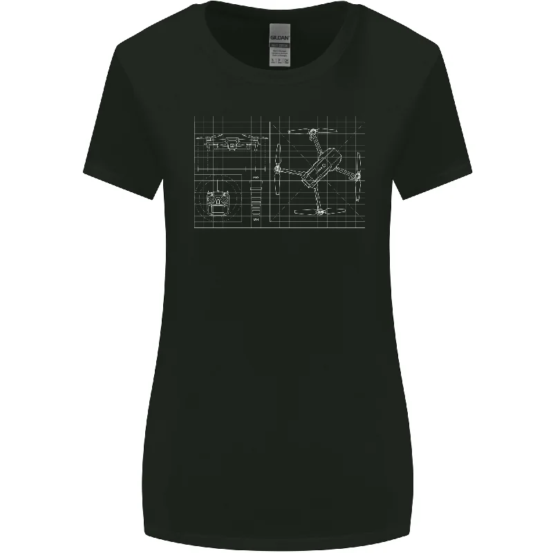Drone Blueprint Womens Wider Cut T-Shirt Spandex Blend Rayon Blend Denim Blend