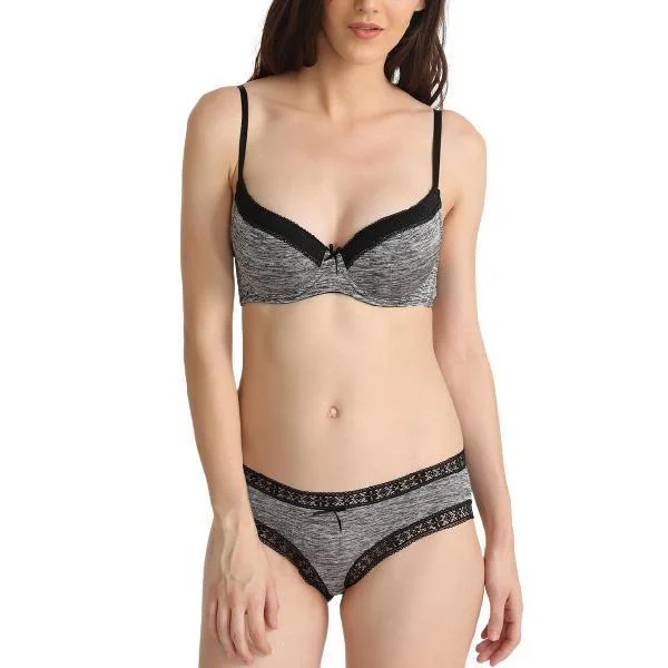 Marled Deep Plunge T-Shirt Bra With Cheeky Panty Chenille Blend Fleece Blend Nylon Blend Marled Deep Plunge T-Shirt Bra With Cheeky Panty Chenille Blend Fleece Blend Nylon Blend