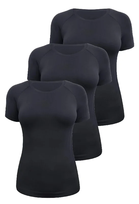 Seamless Short Sleeve Active Tee - 3 Pack Front Pockets Side Pockets Patch Pockets