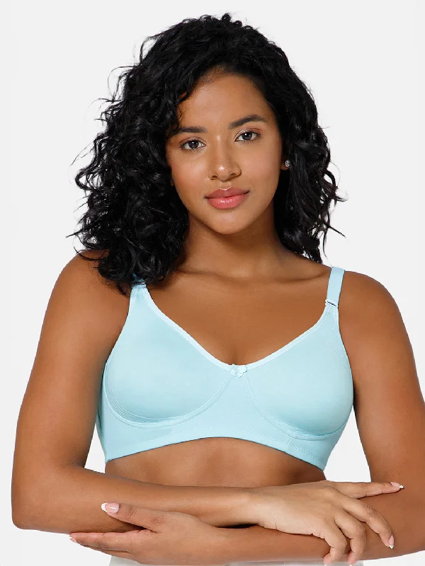 Full Coverage Non-Padded Non-Wired Intimacy T-Shirt Saree Bra - ES02 - Blue Tint Embroidered Appliqued Beaded