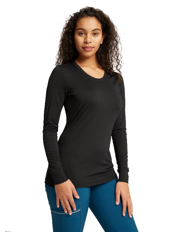 Women's Long Sleeve Underscrub Knit Tee Collared T-Shirt Boat Neck A-Line