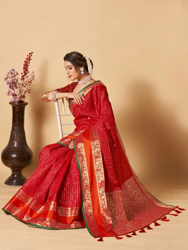 Women Party Wear Banarasi Silk Saree with Un Stitched Blouse Delicate Pleat Blouse