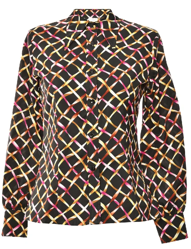 Button-Front Black Blouse - L Subtle Shimmer Blouse
