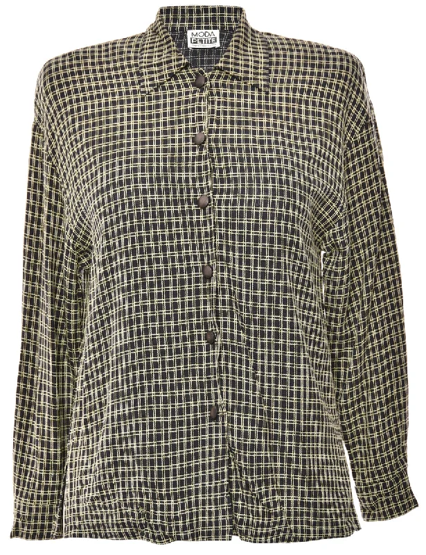 Button Front Black Blouse - M Feminine Tie Blouse
