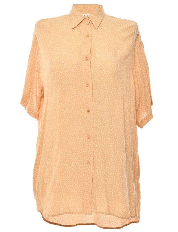 Button Front Brown Blouse - M Cotton Casual Blouse