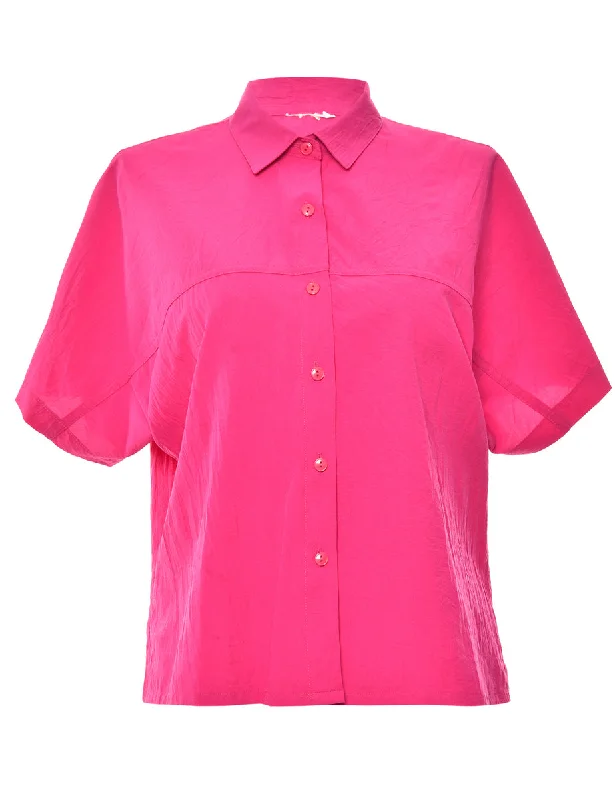 Button Front Hot Pink Blouse - M Satin Drape Blouse