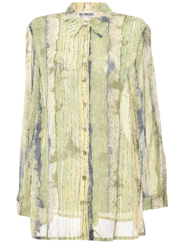 Button Front Light Green Blouse - L Balloon Sleeve Blouse