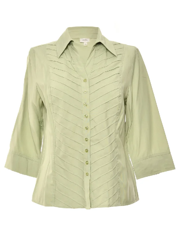 Button Front Light Green Blouse - M Office-Ready Blouse