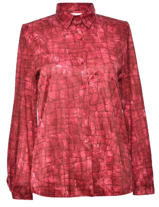 Button Front Maroon Blouse - L Double Button Blouse