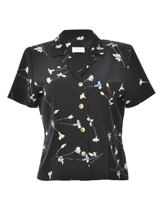 Button Front Navy Blouse - M Side Tie Blouse