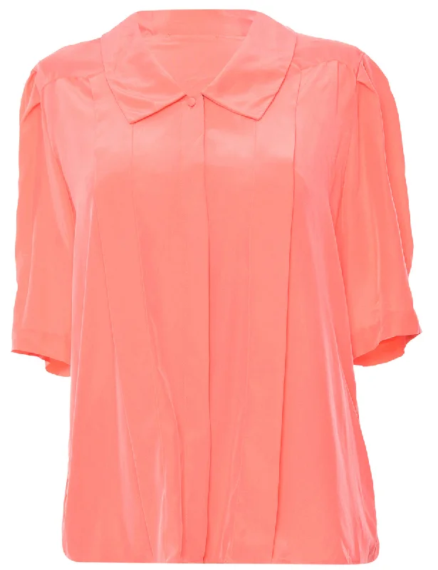 Button-Front Pink Blouse - L Modern Work Blouse