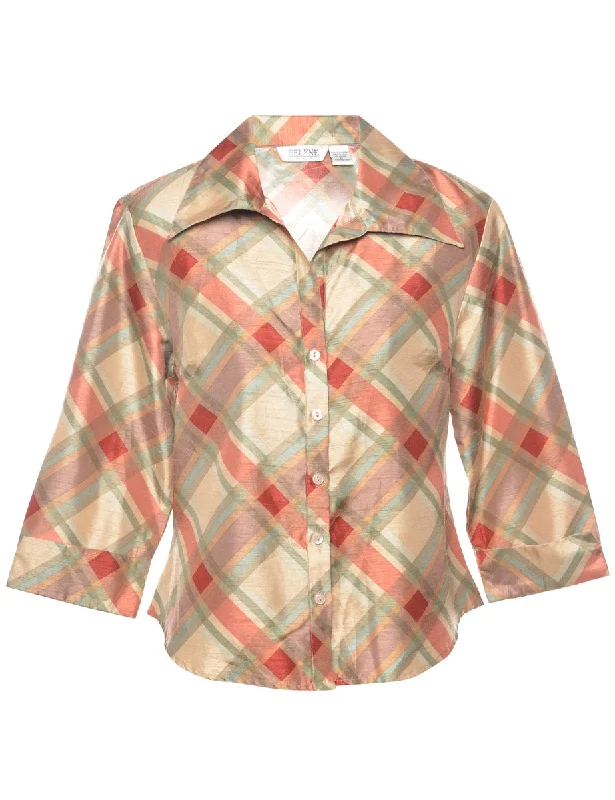 Checked Evening Blouse - M Satin Drape Blouse