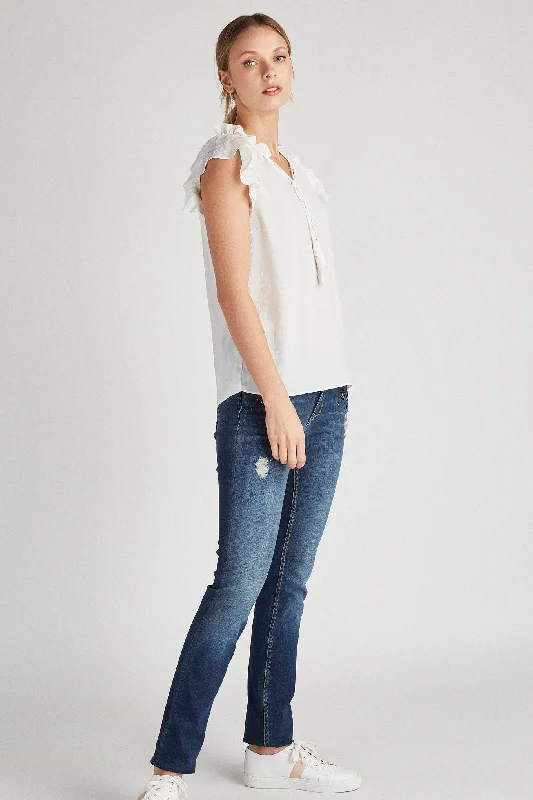 Fantasy Loose Fit Women's Ruffled Blouse Casual Button Blouse