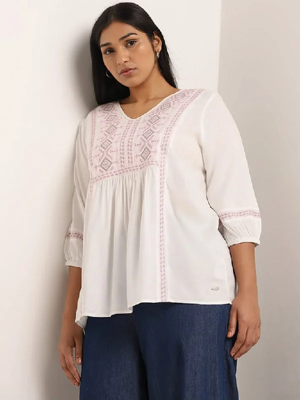 Gia White Embroidered Blouse Boho Chic Blouse