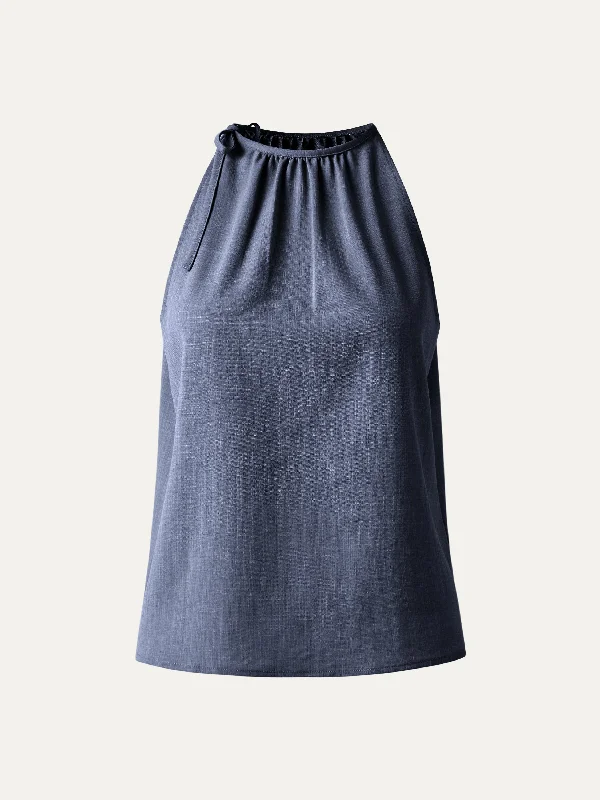 Halter Tie Blouse Textured Cotton Blouse