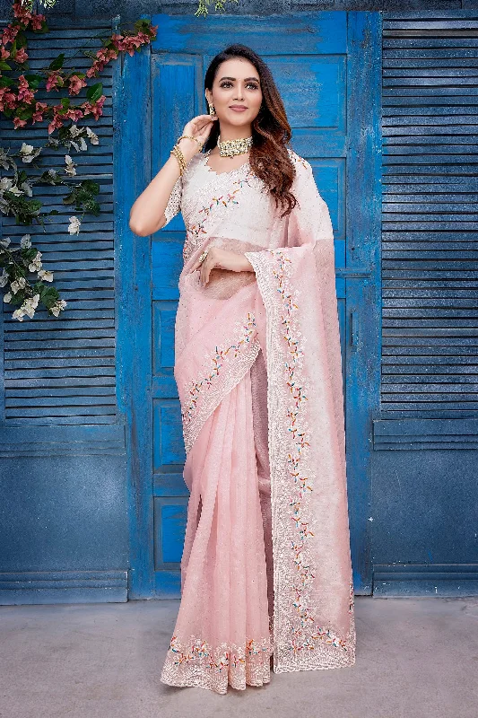 Women Party Wear Jimichu Silk Saree With Un Stitched Blouse Soft Satin Blouse