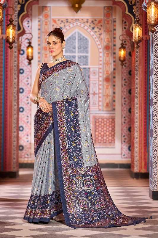 Women Party Wear Foil Print Work Dola Silk Saree With Un Stitched Blouse Everyday Stylish Blouse
