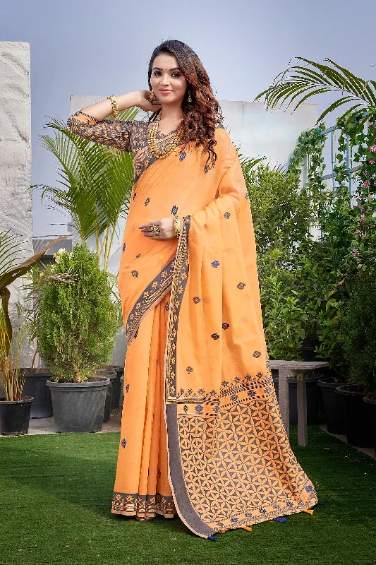 Women Party Wear Foil Print Work Dola Silk Saree With Un Stitched Blouse Business Casual Blouse
