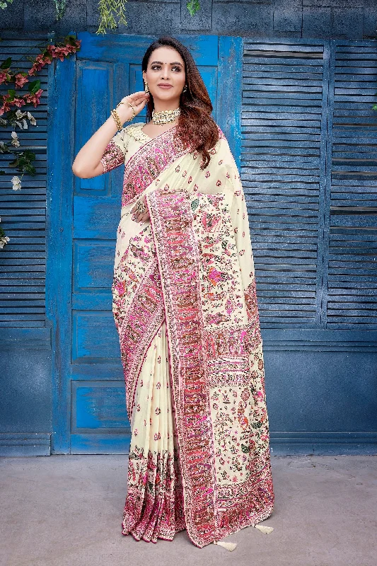Women Wedding Wear Jaquard Weaving Worked Pure Pasmina Saree With Un Stitched Blouse Airy Cotton Blouse Women Wedding Wear Jaquard Weaving Worked Pure Pasmina Saree With Un Stitched Blouse Airy Cotton Blouse