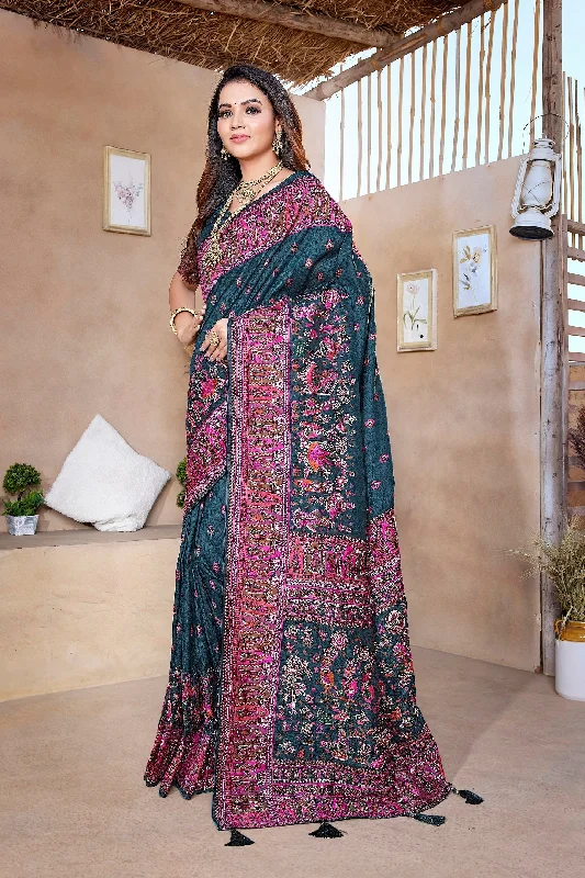 Women Wedding Wear Jaquard Weaving Worked Pure Pasmina Saree With Un Stitched Blouse Modern Oversized Blouse Women Wedding Wear Jaquard Weaving Worked Pure Pasmina Saree With Un Stitched Blouse Modern Oversized Blouse