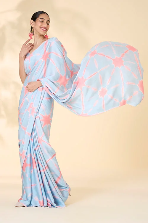 Okhai "After Rain" Tie-and-Dye Modal Silk Saree with Blouse Piece Embellished Collar Blouse